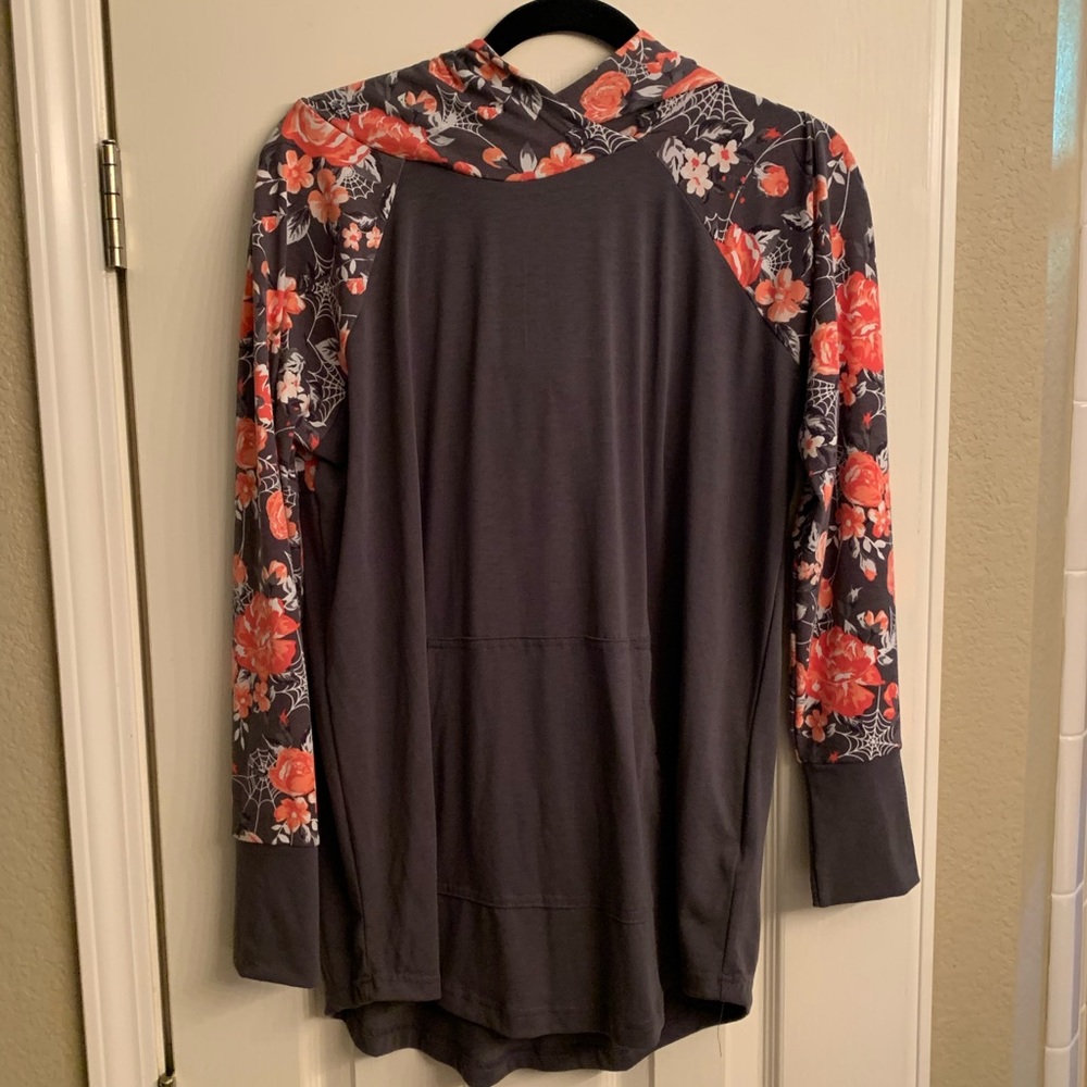 LuLaRoe Gray/ Pink Spider Floral Halloween Hoodie
